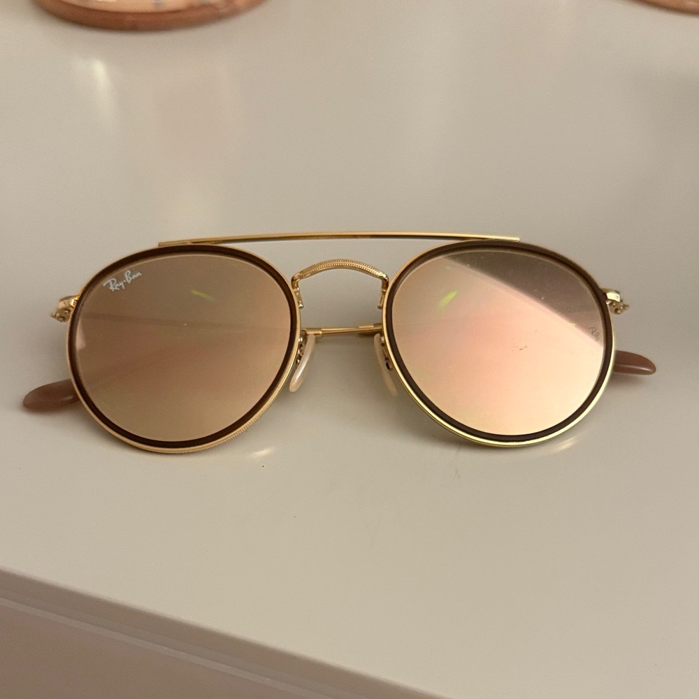 Ray-Ban Round Double Bridge Gold Frame with Brown Lenses Sunglasses